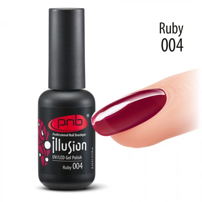 Гель-лак вітражний PNB №004 Illusion Ruby бордовий 8 мл