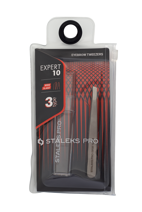 Пінцет для брів Staleks Pro EXPERT 10 TYPE 3 широкі скошені краї