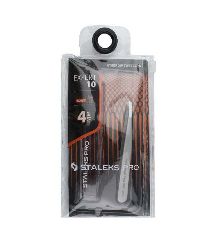 Пінцет для брів Staleks Pro Eyebrow Tweezers EXPERT 10 TYPE 4 вузькі скошені кромки