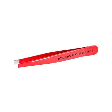 Пінцет для брів Staleks Tweezer Eyebrow Expert 11 type 1 широкі прямі краї, червоний