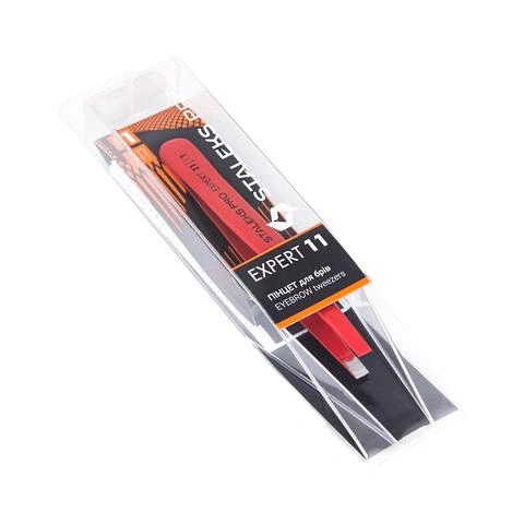 Пінцет для брів Staleks Tweezer Eyebrow Expert 11 type 1 широкі прямі краї, червоний