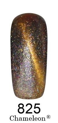 Магнітний гель-лак FOX Gel-polish Gold Chameleon 825, темний бронзовий з кольоровими блискітками та золотим мікроблиском, хамелеон 12 ml