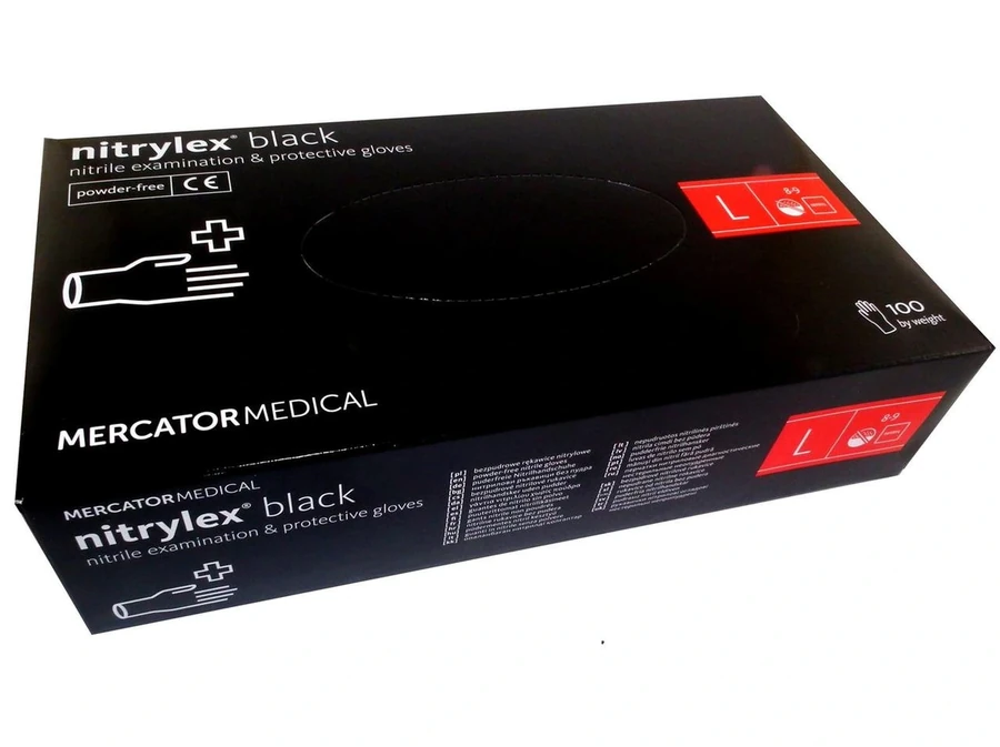 Рукавички нітрилові неопудрені L Mercator Medical Nitrylex PF Black Gloves L (8-9) чорні 100 шт