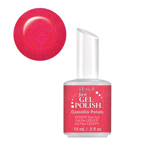 Гель-лак Пелюстки камелії IBD Just Gel Polish Camellia Petals яскравий рожевий із золотим шиммером 14 мл