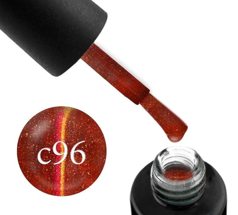 Гель-лак Naomi Gel Polish Cat Eyes 5D С96 глибокий теракотовий, відблиск помаранчевий і рожевий перелив з відтінками 6 мл
