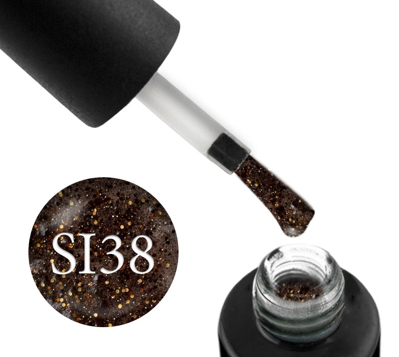 Гель-лак Naomi Gel Polish Self Illuminated Collection SI 38 шоколадний, з блискітками та конфетті 6 мл
