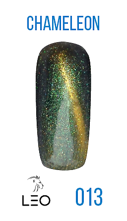 Магнітний гель-лак Leo Gel-Polish Chameleon 013 темно-зелений хамелеон із золотим мікроблиском 9 мл