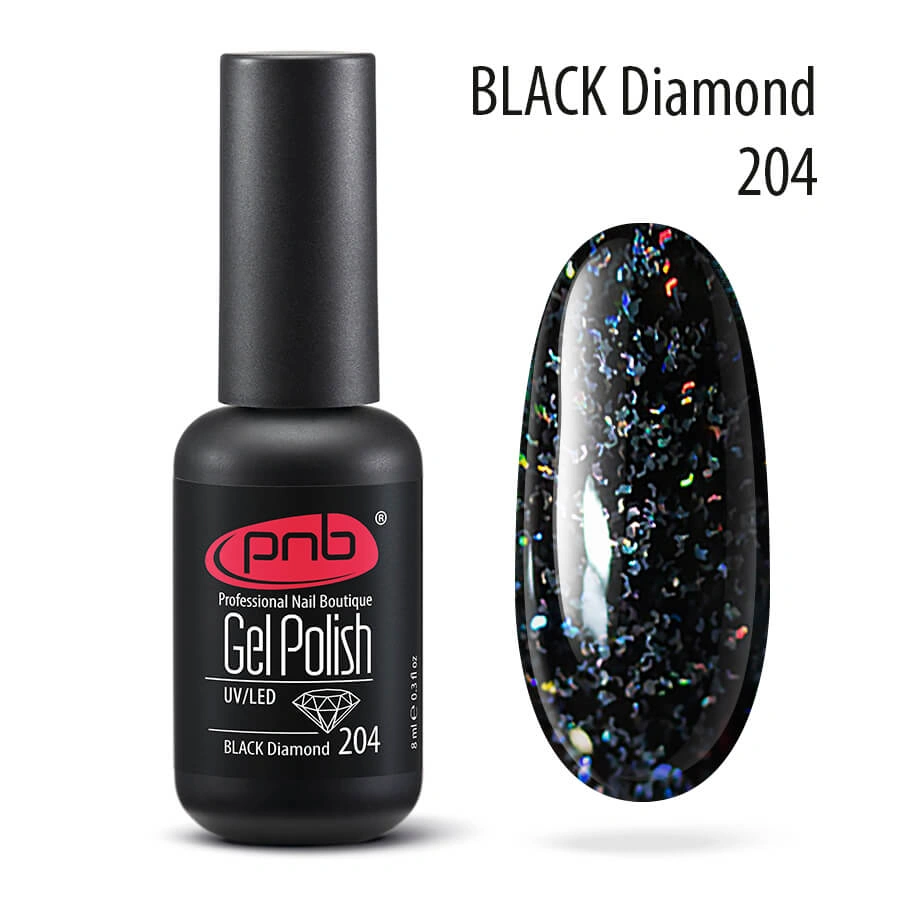 Гель-лак із голографічним шиммером PNB №204 Black Diamonds 8 мл
