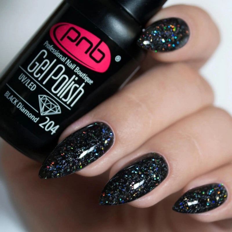 Гель-лак із голографічним шиммером PNB №204 Black Diamonds 8 мл