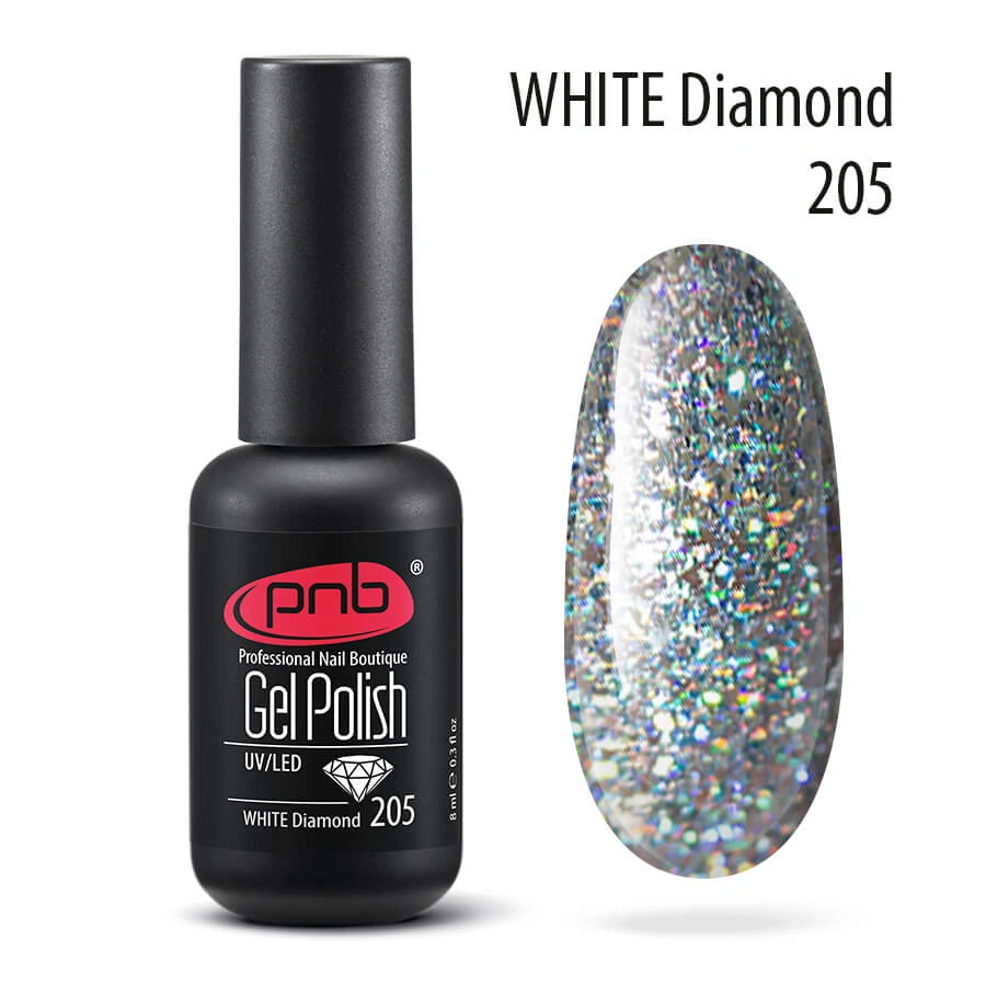 Гель-лак із голографічним шиммером PNB №205 White Diamonds 8 мл