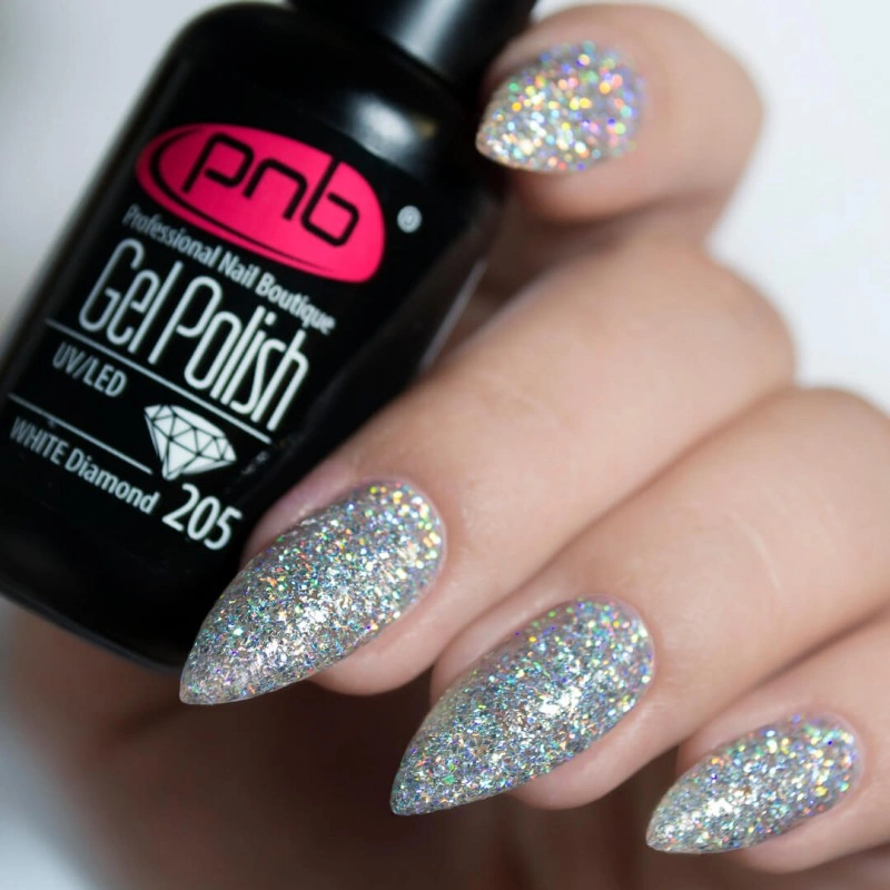 Гель-лак із голографічним шиммером PNB №205 White Diamonds 8 мл