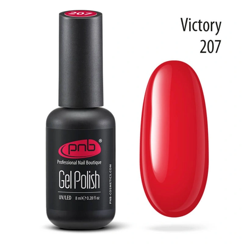 Гель-лак PNB №207 Victory червоний, з малиновим відтінком 8 мл