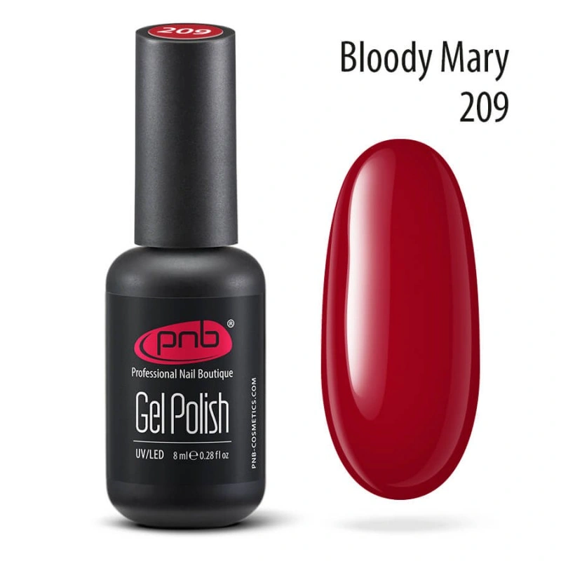 Гель-лак PNB №209 Bloody Mary насичений червоний 8 мл
