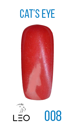 Магнітний гель-лак Leo Gel-polish Cats Eye 008 червоно-червоний з шиммером 9 мл