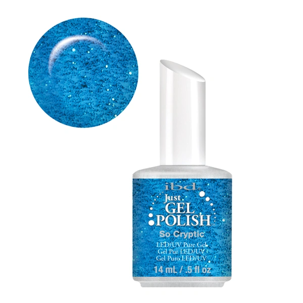 Гель-лак Дуже таємничий IBD Just Gel Polish So Cryptic яскравий світло-синій з дрібними блискітками 14 мл