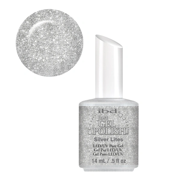 Гель-лак Сріблясте світло IBD Just Gel Polish Silver Lites щільні сріблясті блискітки 14 мл