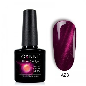 Магнітний гель-лак Canni 3D Flame Cat Eye A23 сливовий з яскраво вираженою червоною вогняною смугою 7,3 мл
