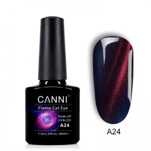 Магнітний гель-лак Canni Gel Polish королівський синій з яскраво вираженою червоною вогняною смугою