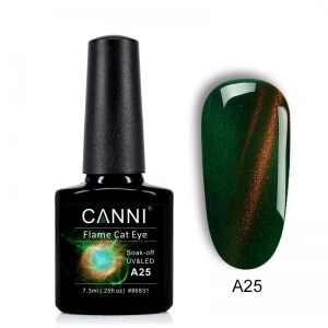 Магнітний гель-лак Canni 3D Flame Cat Eye A25 зелений з яскраво вираженою червоною вогняною смугою 7,3 мл