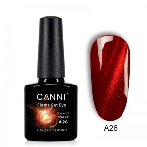 Магнітний гель-лак Canni Gel Polish Flame Cat Eye №А26 темно-червоний з яскраво вираженою червоною вогненною смугою 7,3 мл