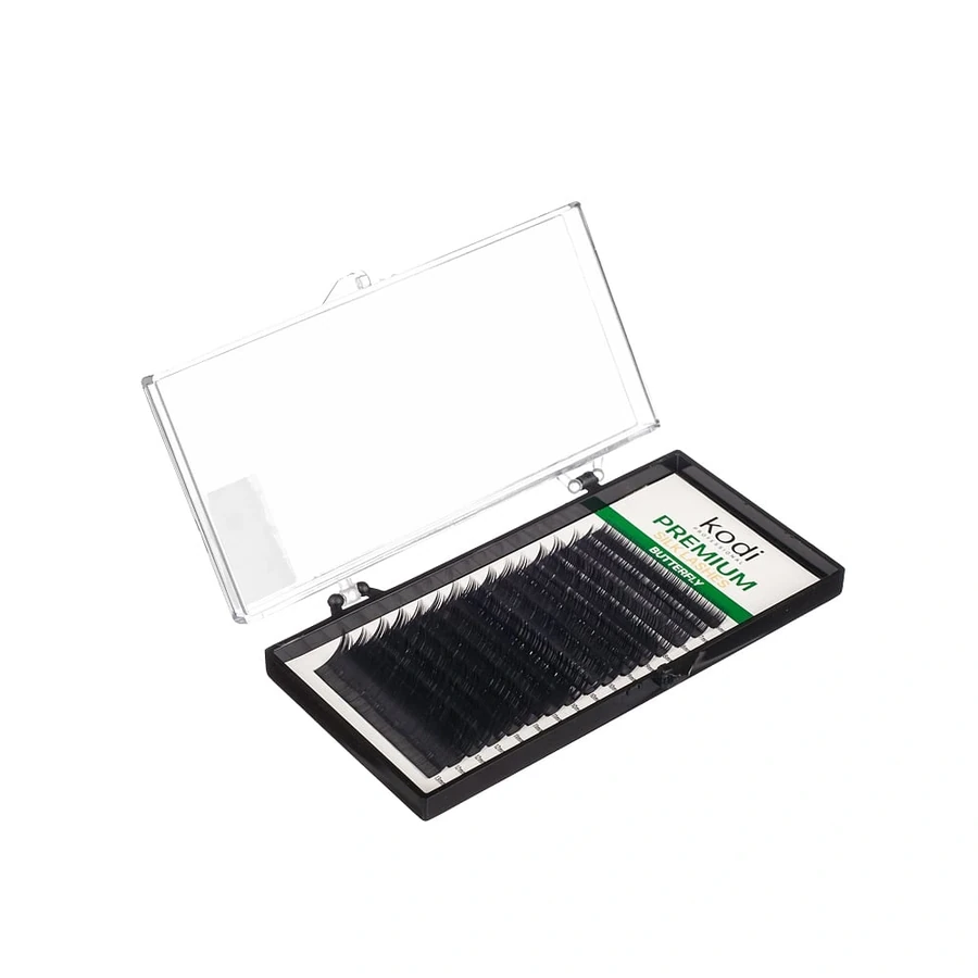 Преміум вії для нарощування штучні Kodi Premium Silk Lashes Butterfly Black (D/0.15, 10 мм) чорні