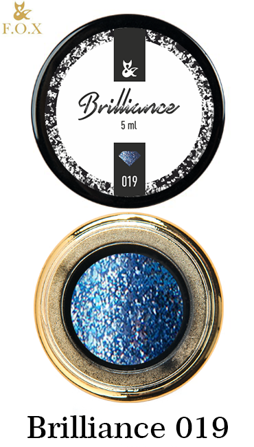 Гель-лак FOX Gel-Polish Gold Brilliance №019 темно-блакитний, великі щільні блискітки 5 мл