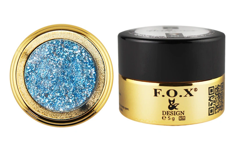 Гель-лак FOX Gel-Polish Gold Brilliance №019 темно-блакитний, великі щільні блискітки 5 мл