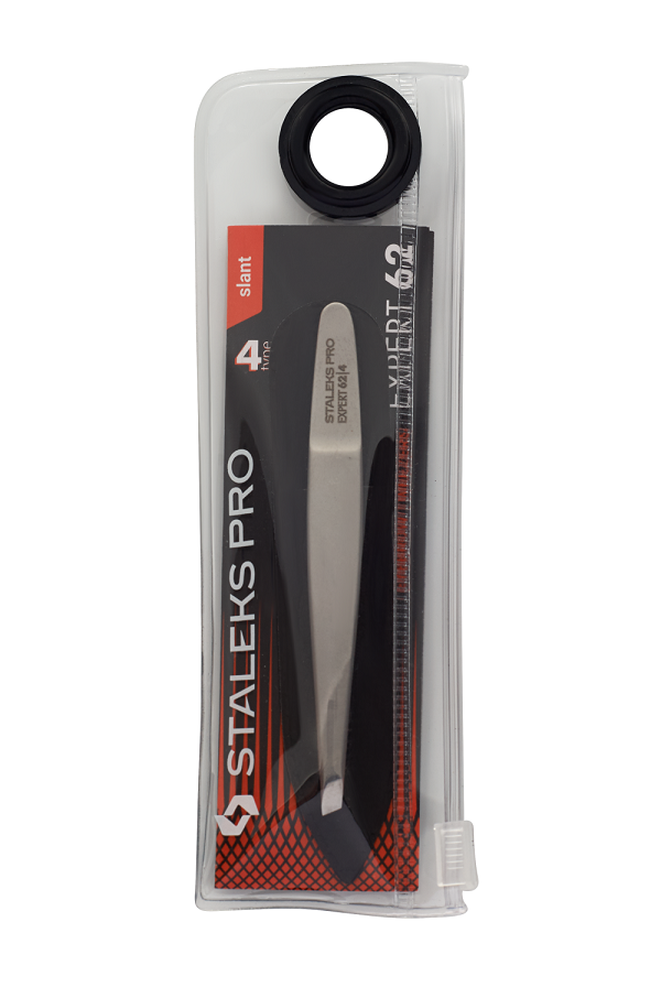 Пінцет для брів Staleks Pro EXPERT 62 TYPE 4 вузькі скошені кромки