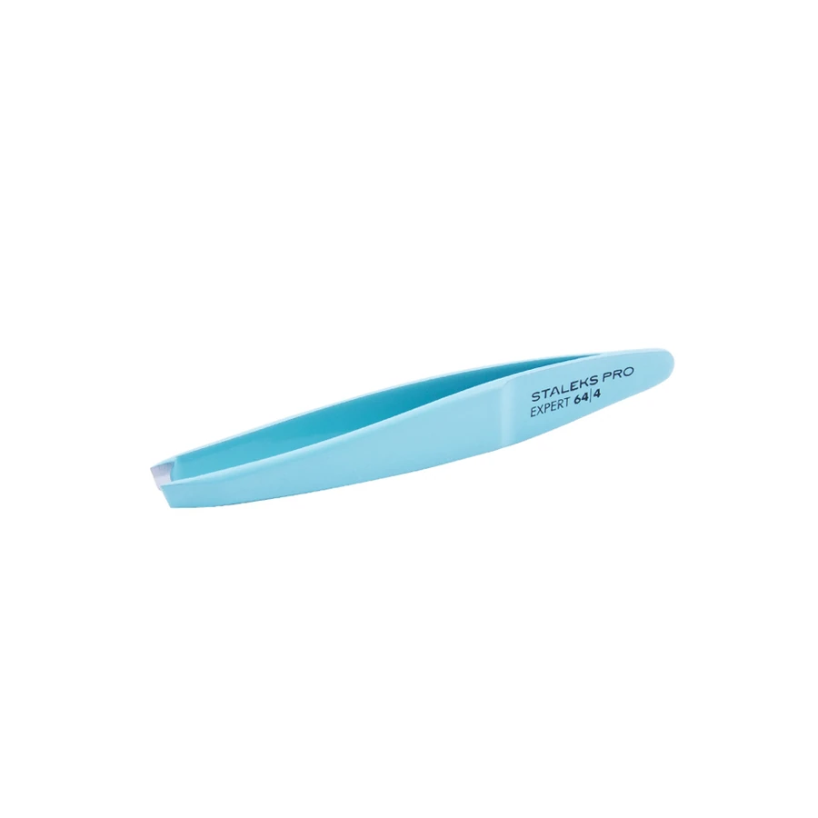 Пінцет для брів Staleks Pro EXPERT 64 TYPE 4 вузькі скошені кромки, блакитний