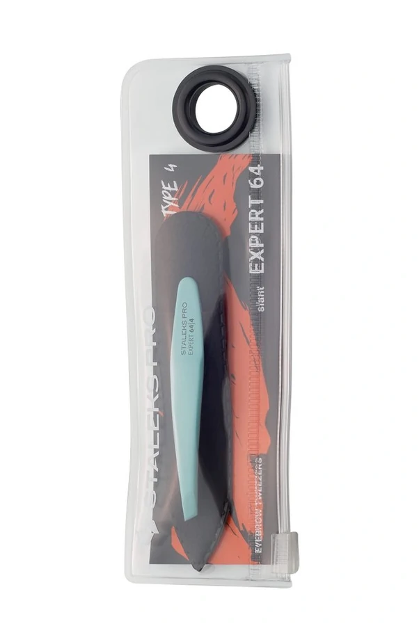 Пінцет для брів Staleks Pro EXPERT 64 TYPE 4 вузькі скошені кромки, блакитний