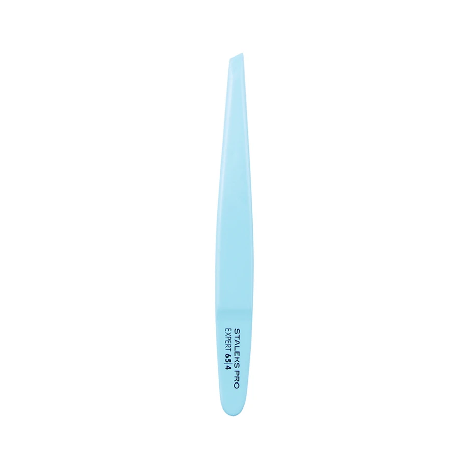 Пінцет для брів Staleks Pro EXPERT 65 TYPE 4 вузькі скошені кромки, блакитний