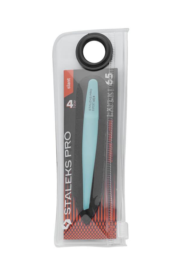 Пінцет для брів Staleks Pro EXPERT 65 TYPE 4 вузькі скошені кромки, блакитний