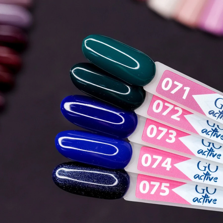 Гель-лак GO Active Gel Polish 075 темно-блакитний, з шимером 10 мл