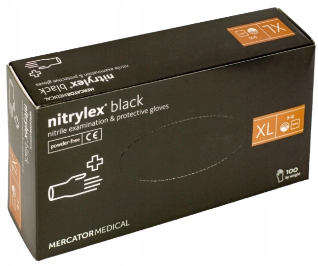 Рукавички нітрилові неопудрені XL Mercator Medical Nitrylex PF Black Gloves XL (9-10) чорні 100 шт