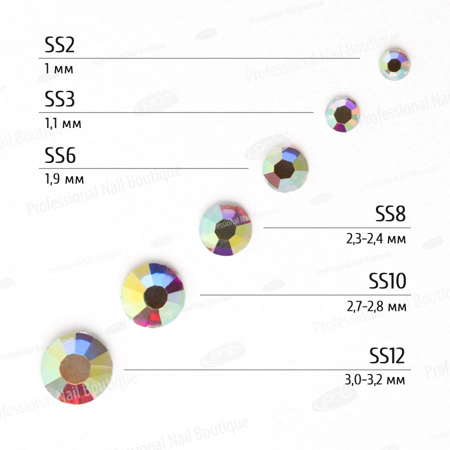 Стрази для дизайну AB PNB Rhinestones AB Mix Size AB мікс розмірів SS2, SS3, SS6, SS8, SS10, SS12 1440 шт