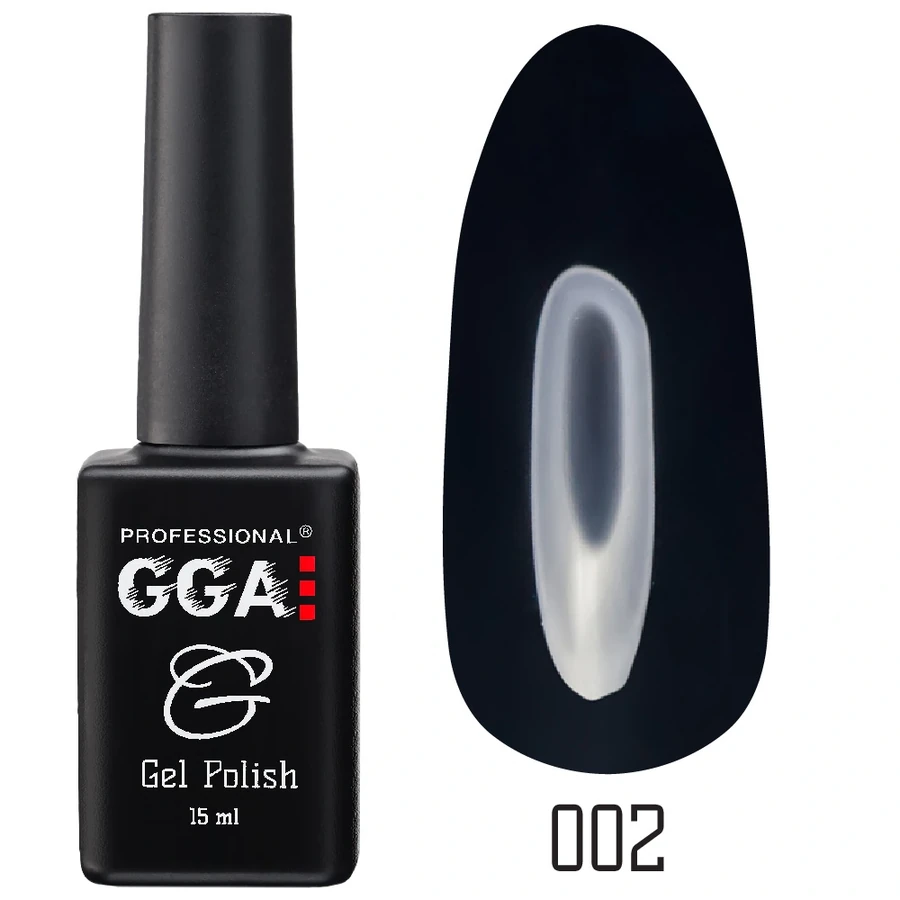 Гель-лак GGA Professional Gel Polish №002 класичний чорний, емаль 10 мл