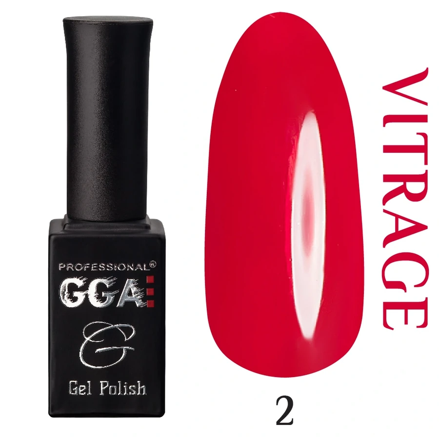 Гель-лак GGA Professional Vitrage №002 яскраво-червоний, емаль 10 мл