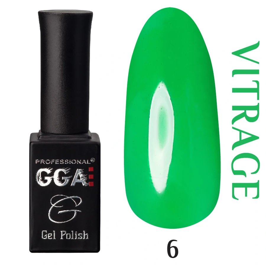 Гель-лак GGA Professional Vitrage №006 яскраво-зелений, емаль 10 мл