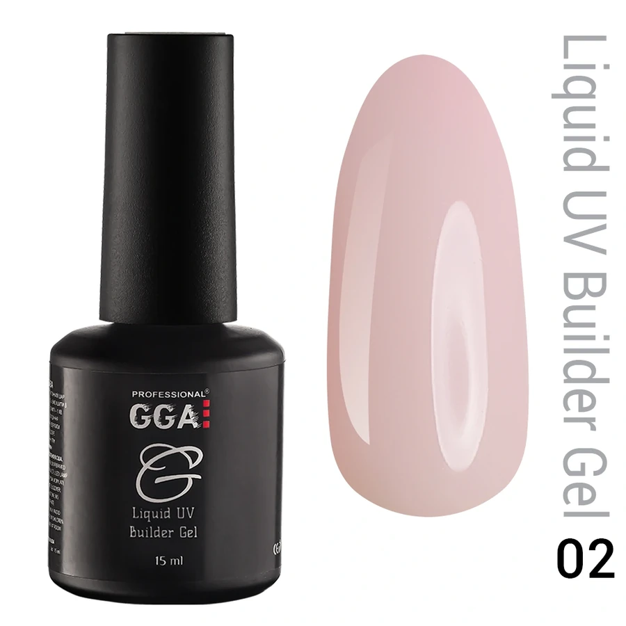 Рідкий конструюючий гель GGA Professional Liquid Builder Gel 02 світло-рожевий 15 мл