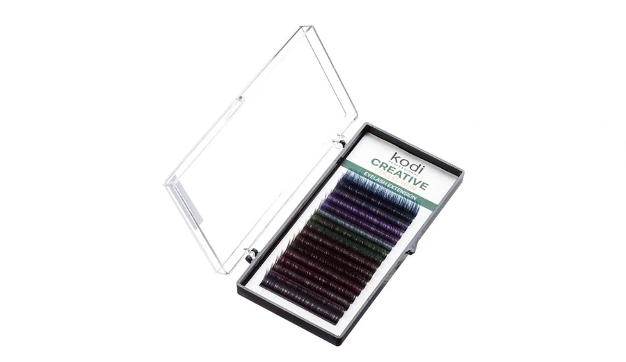 Вії для нарощування штучні Kodi Creative Collection Eyelash Extension Color Mix (D/0.07, 10-11 мм) чорні з кольоровими кінчиками, мікс