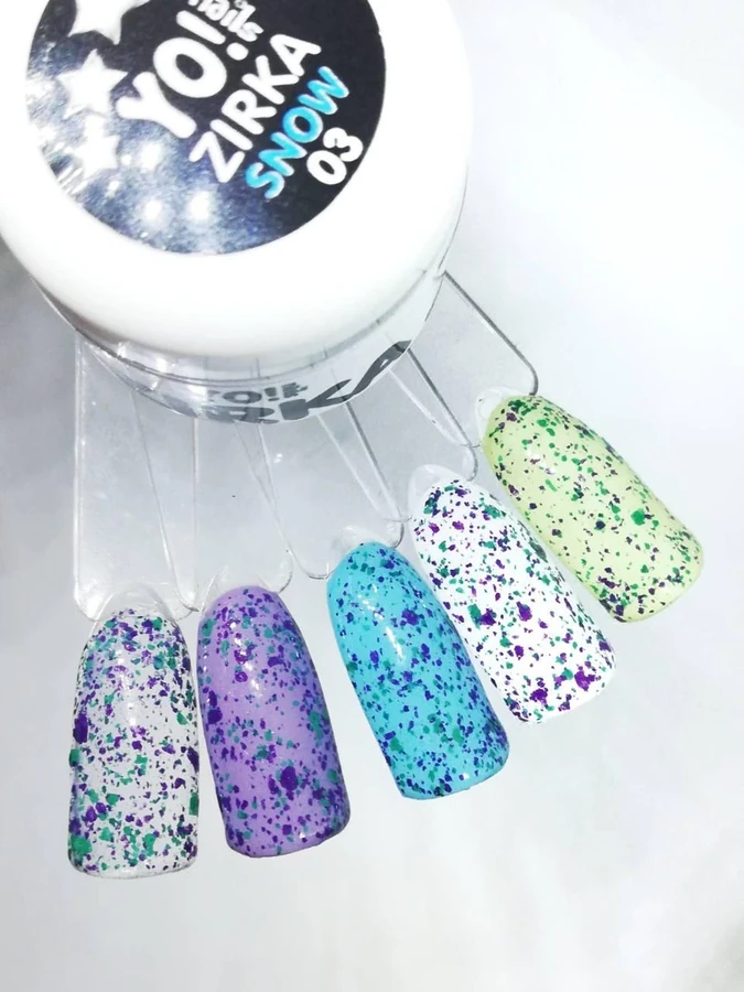 Сніговий гель-лак Yo!Nails Zirka Snow №03 меланжеві, зелено-фіолетові пластівці 5 мл