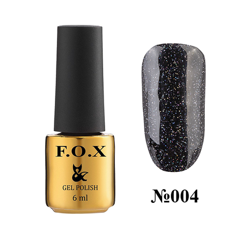 Гель-лак FOX Gel Polish Diamond №004 чорний з кольоровими дрібними блискітками, що переливаються 6 мл