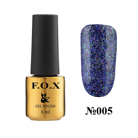 Гель-лак FOX Gel Polish Diamond №005 синьо-бузковий із зеленими та синіми блискітками 6 мл