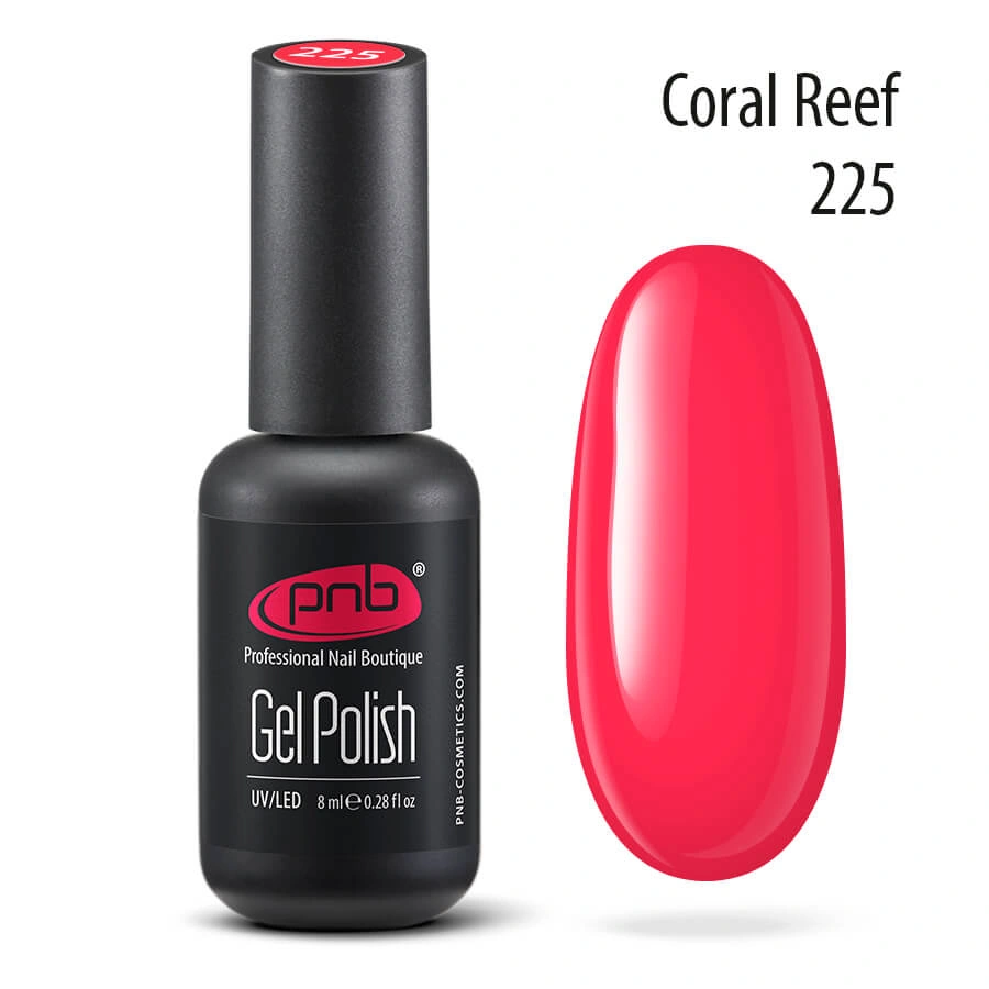 Гель-лак PNB №225 Coral Reef червоний, бордо 8 мл