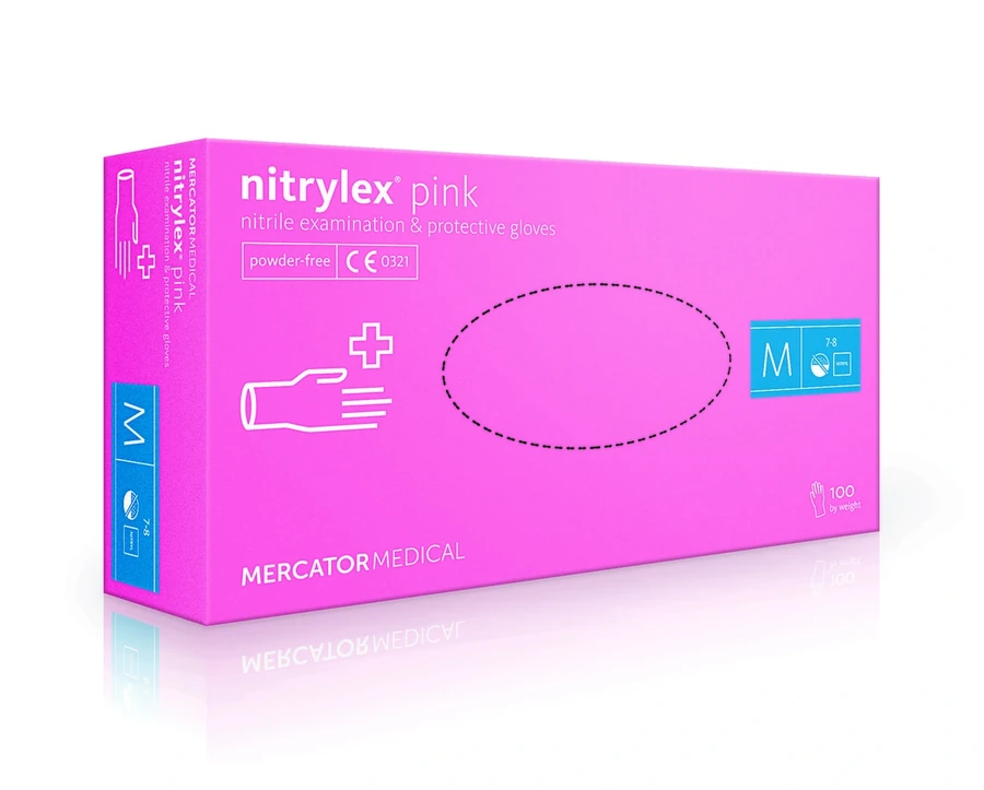 Неопудрені одноразові рукавички M Mercator Medical Nitrylex PF Pink Gloves M (7-8) рожеві 100 шт