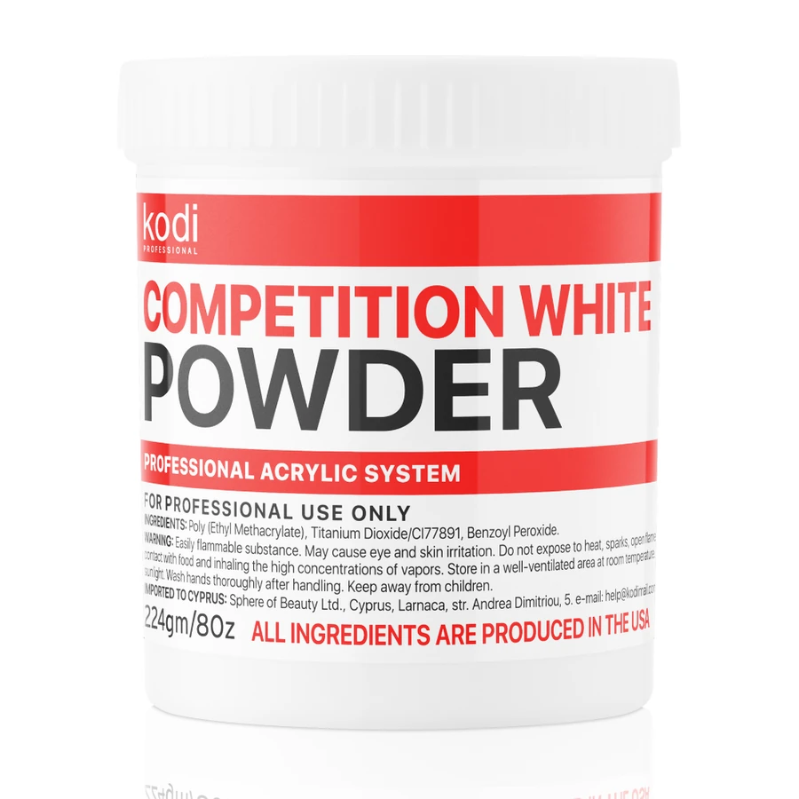 Біла акрилова пудра швидкого затвердіння Kodi Competition White Powder 224 г
