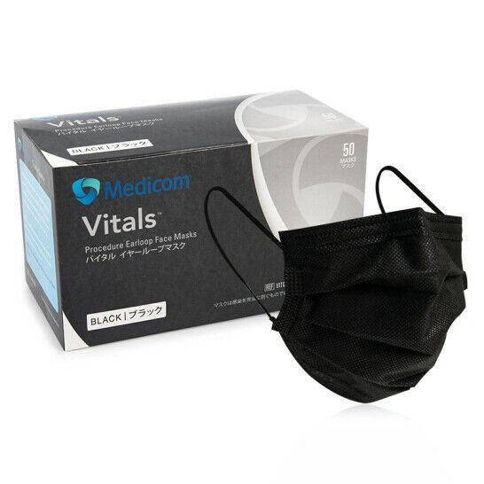 Процедурні маски з петлями для вух Medicom Safe+Mask Premier Stadard Black чорні 50 шт