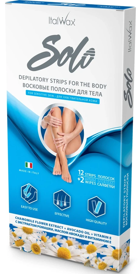 Віскові смужки для тіла Ромашка ItalWax Solo Body Wax Strips Chamomile 12 шт