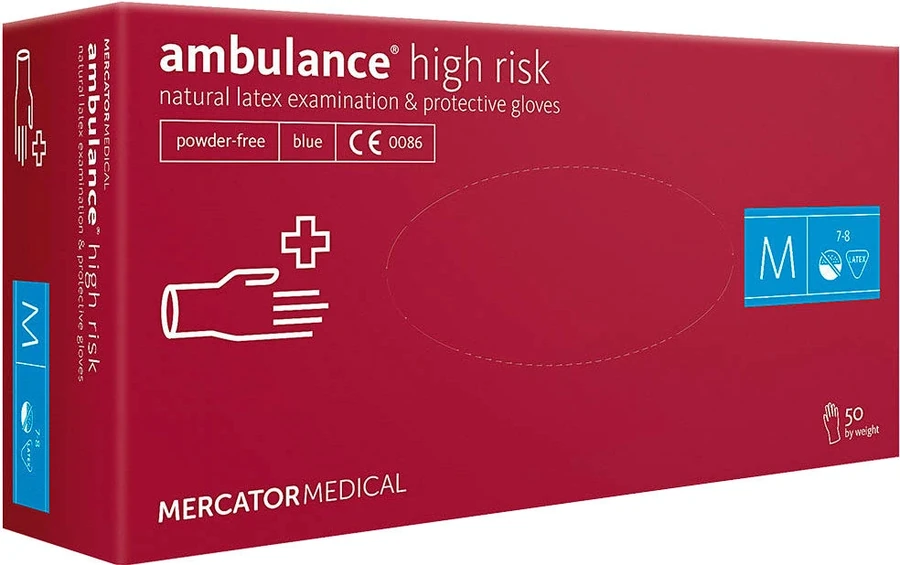 Рукавички латексні підвищеної міцності M Mercator Medical Ambulance High Risk M (7-8) сині 50 шт