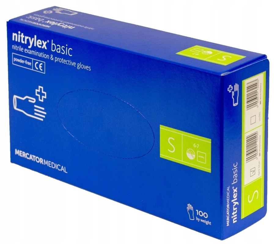 Рукавички нітрилові неопудрені S Mercator Medical Nitrylex Basic Blue Gloves S (6-7) блакитні 100 шт